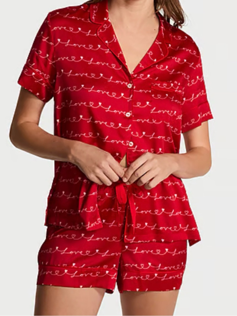 Victoria's Secret Red & White 'Love' Button-Up Pajama Shorts Set Medium NWOT